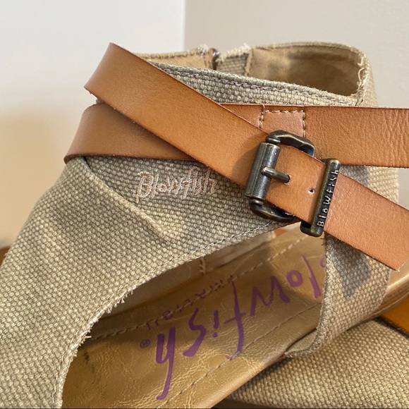 Blowfish Malibu wedge sandal. Tan canvas. - Picture 4 of 7